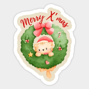 Merry X’mas, Meowy Christmas, cute and adorable Christmas cat. Sticker